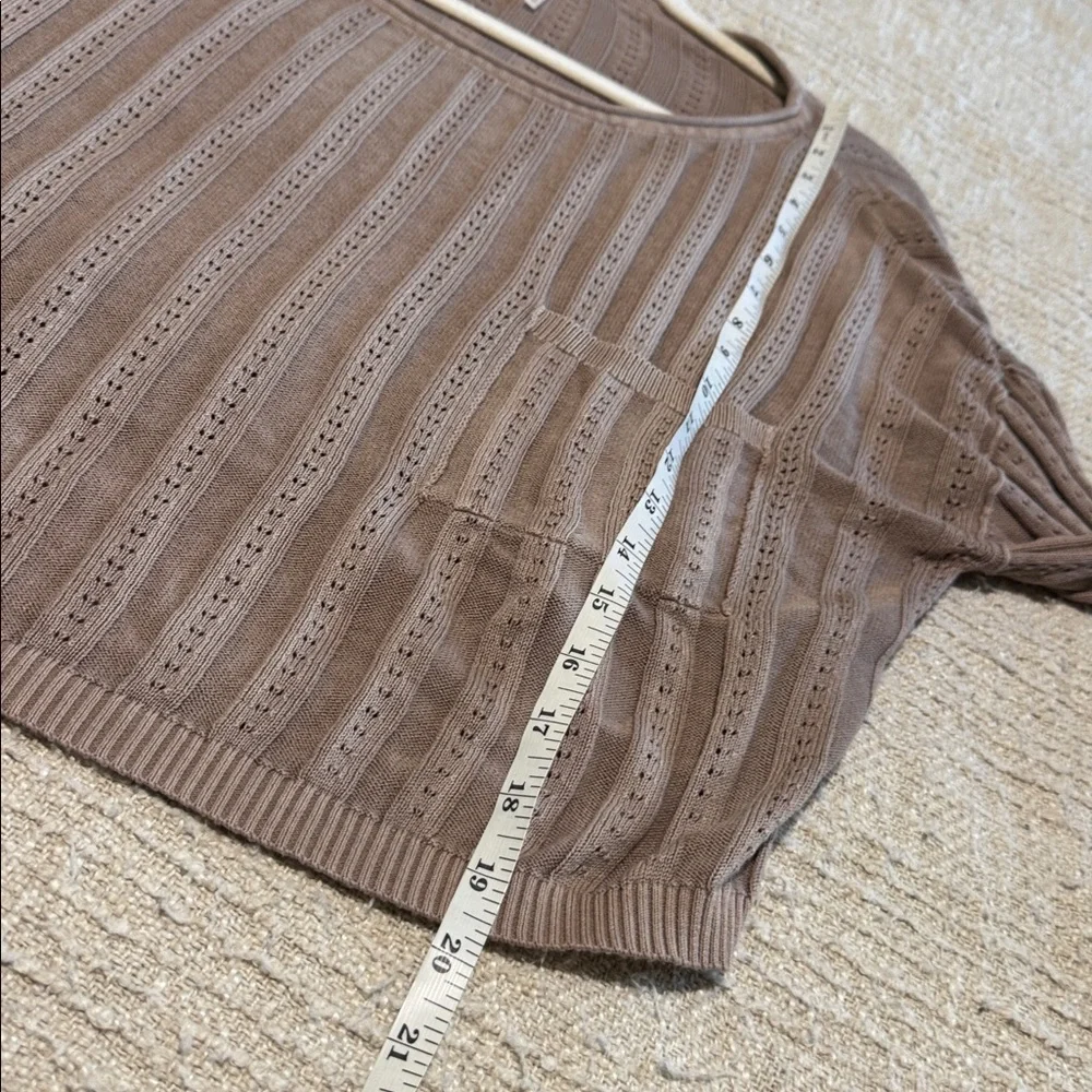 Free People Taupe Pointelle Knit Oversized Long Sleeve Top XS